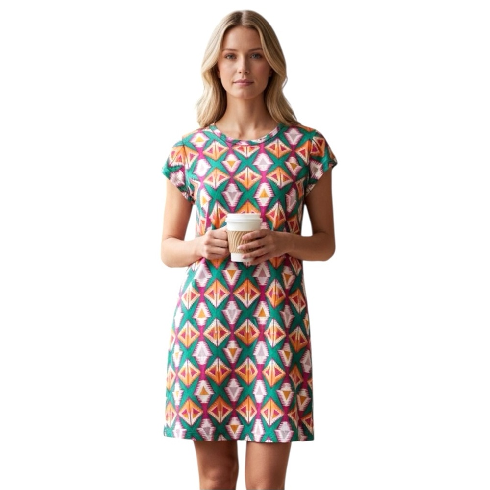 Michael Lauren Cuba T Shirt Dress, Bright Triangle Print, Women’s,‎ Size Small